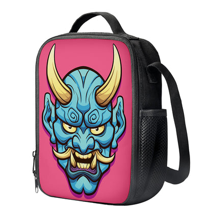 Blue Japanese Demon Print Crossbody Lunch Bag