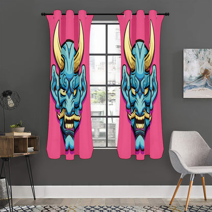 Blue Japanese Demon Print Curtain