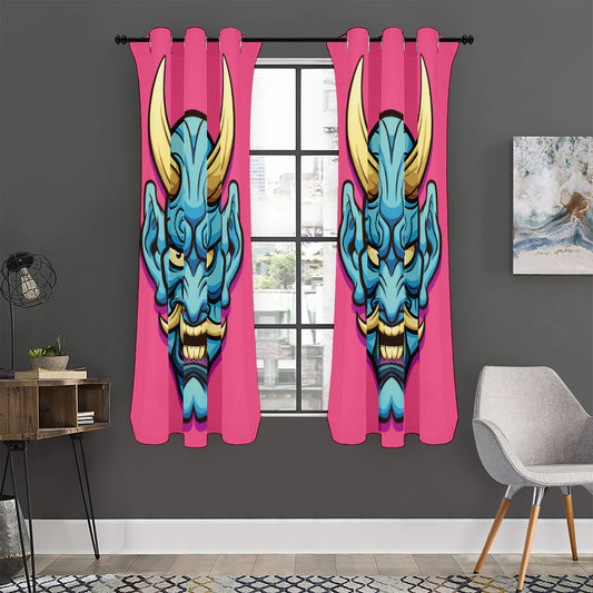 Blue Japanese Demon Print Curtain