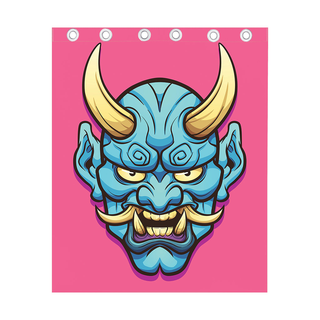 Blue Japanese Demon Print Curtain