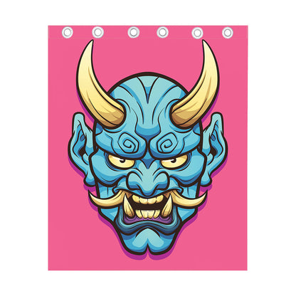 Blue Japanese Demon Print Curtain