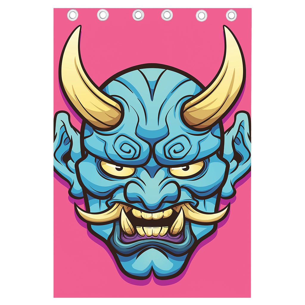Blue Japanese Demon Print Curtain