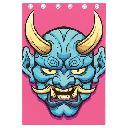 Blue Japanese Demon Print Curtain