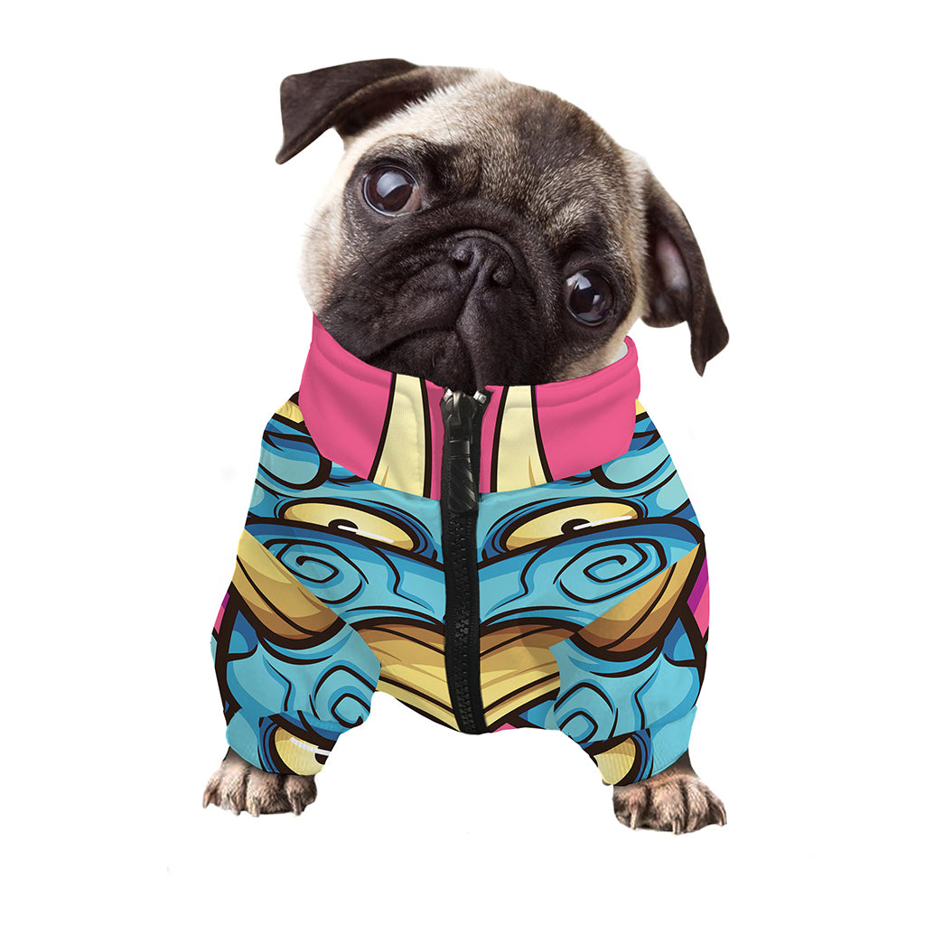 Blue Japanese Demon Print Dog Zip Up Jacket