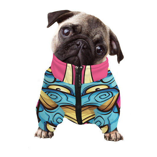 Blue Japanese Demon Print Dog Zip Up Jacket