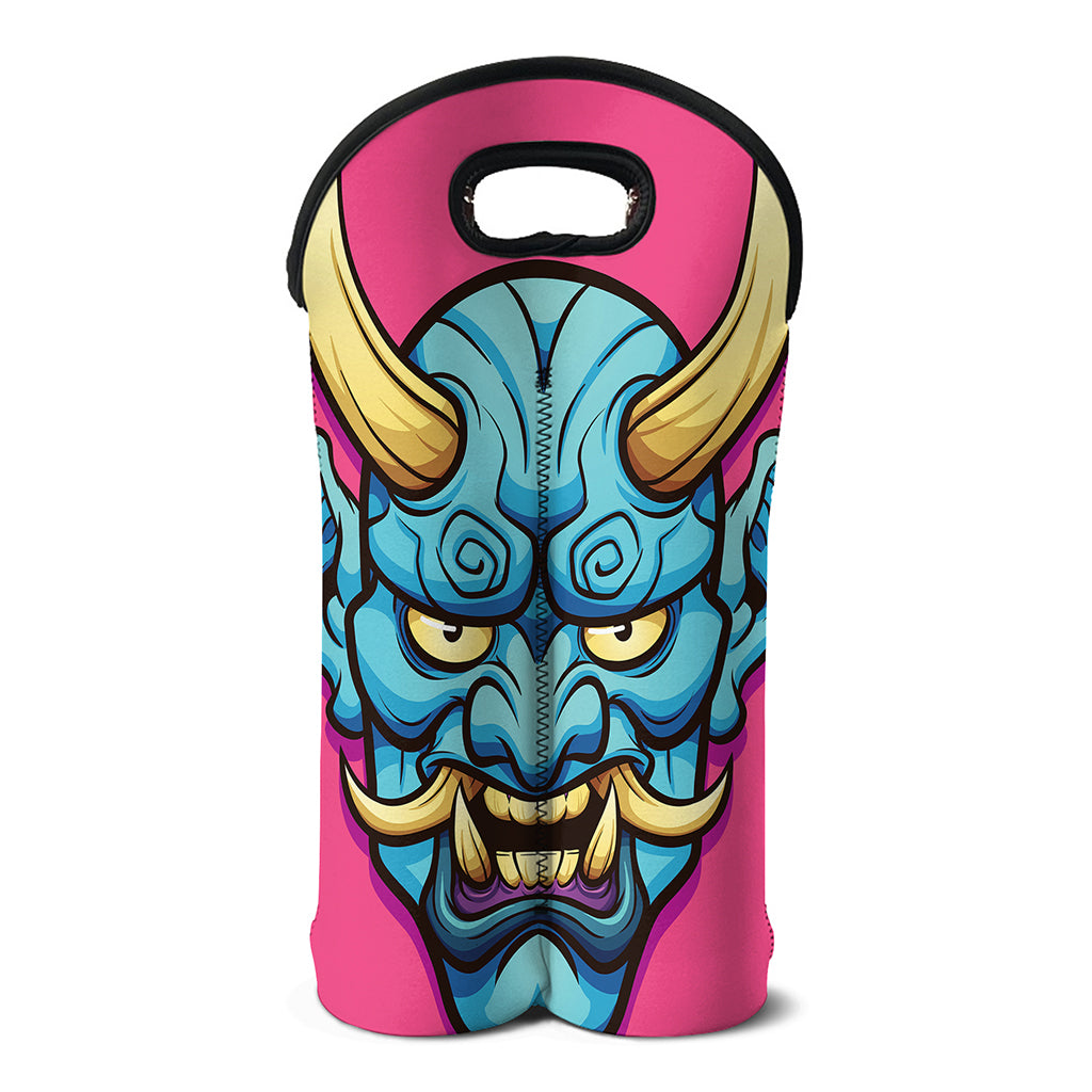 Blue Japanese Demon Print Double Neoprene Wine Tote