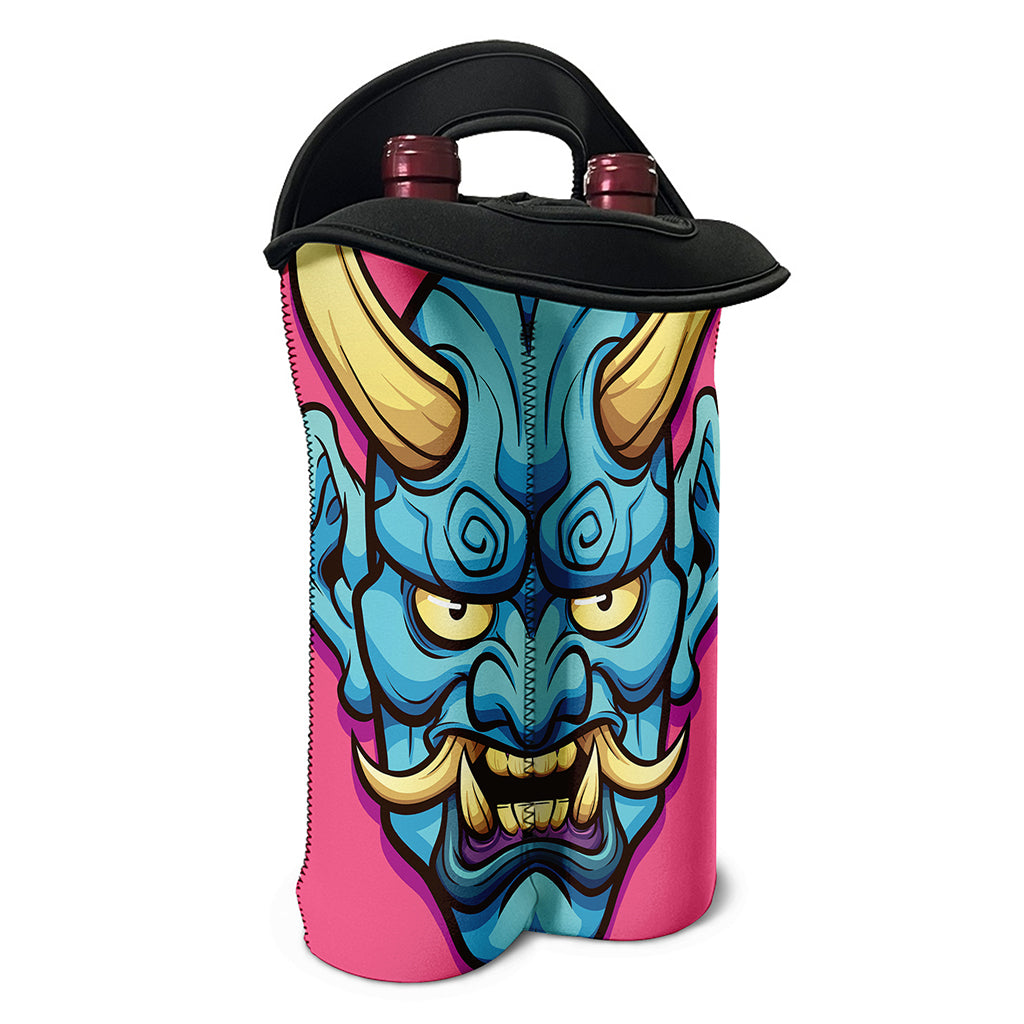 Blue Japanese Demon Print Double Neoprene Wine Tote