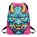 Blue Japanese Demon Print Drawstring Backpack