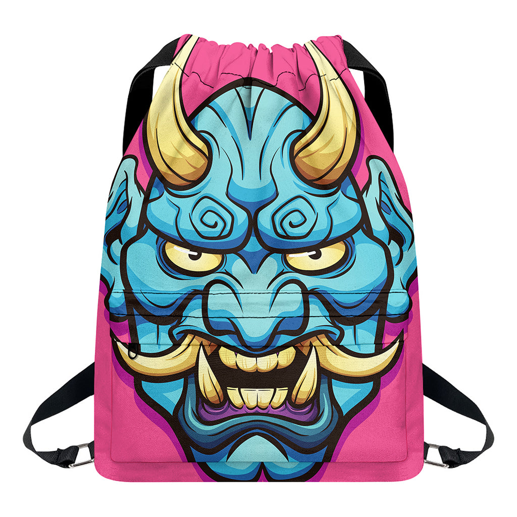Blue Japanese Demon Print Drawstring Backpack