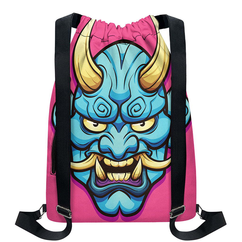 Blue Japanese Demon Print Drawstring Backpack