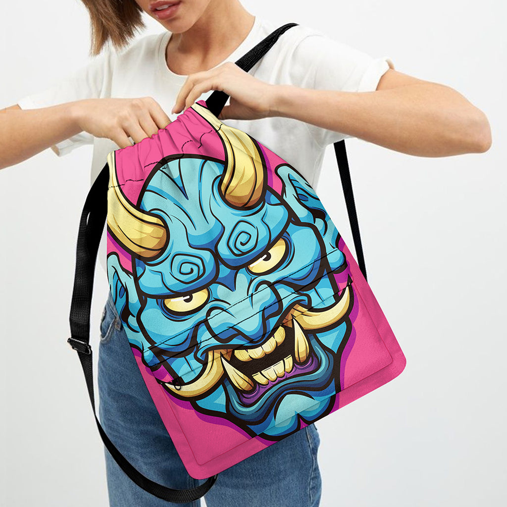 Blue Japanese Demon Print Drawstring Backpack