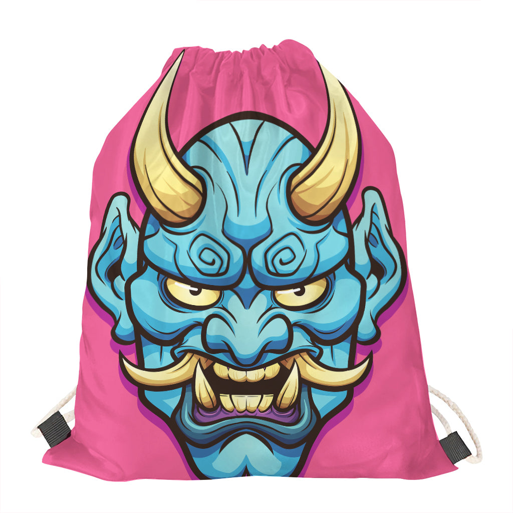 Blue Japanese Demon Print Drawstring Bag