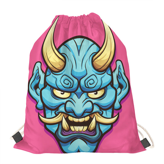 Blue Japanese Demon Print Drawstring Bag