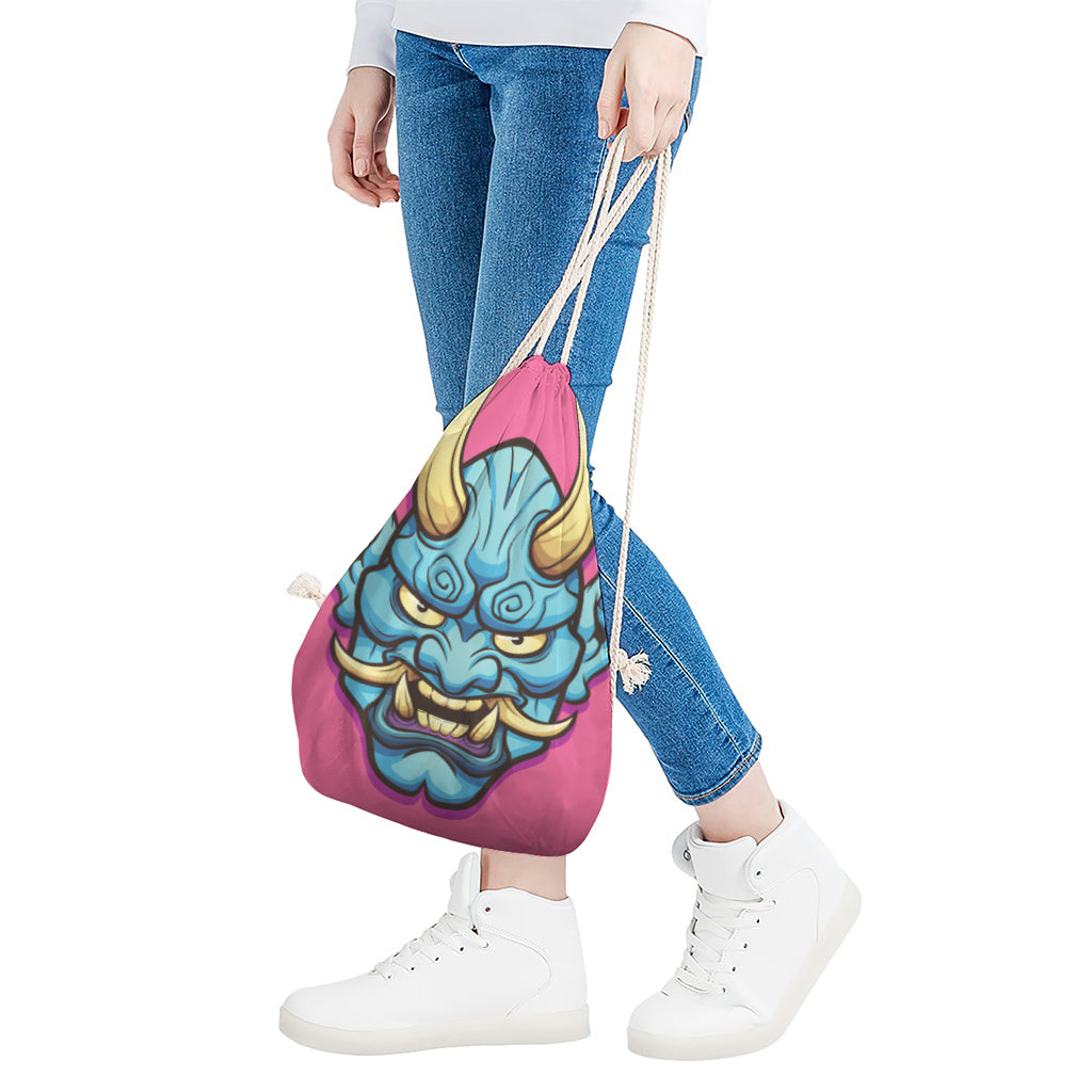 Blue Japanese Demon Print Drawstring Bag