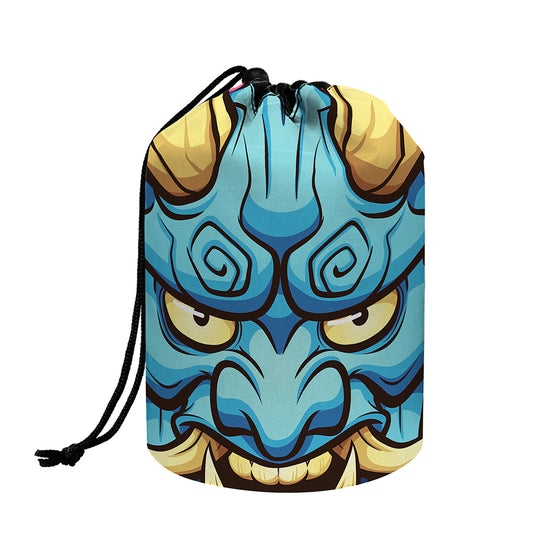 Blue Japanese Demon Print Drawstring Makeup Bag