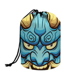 Blue Japanese Demon Print Drawstring Makeup Bag