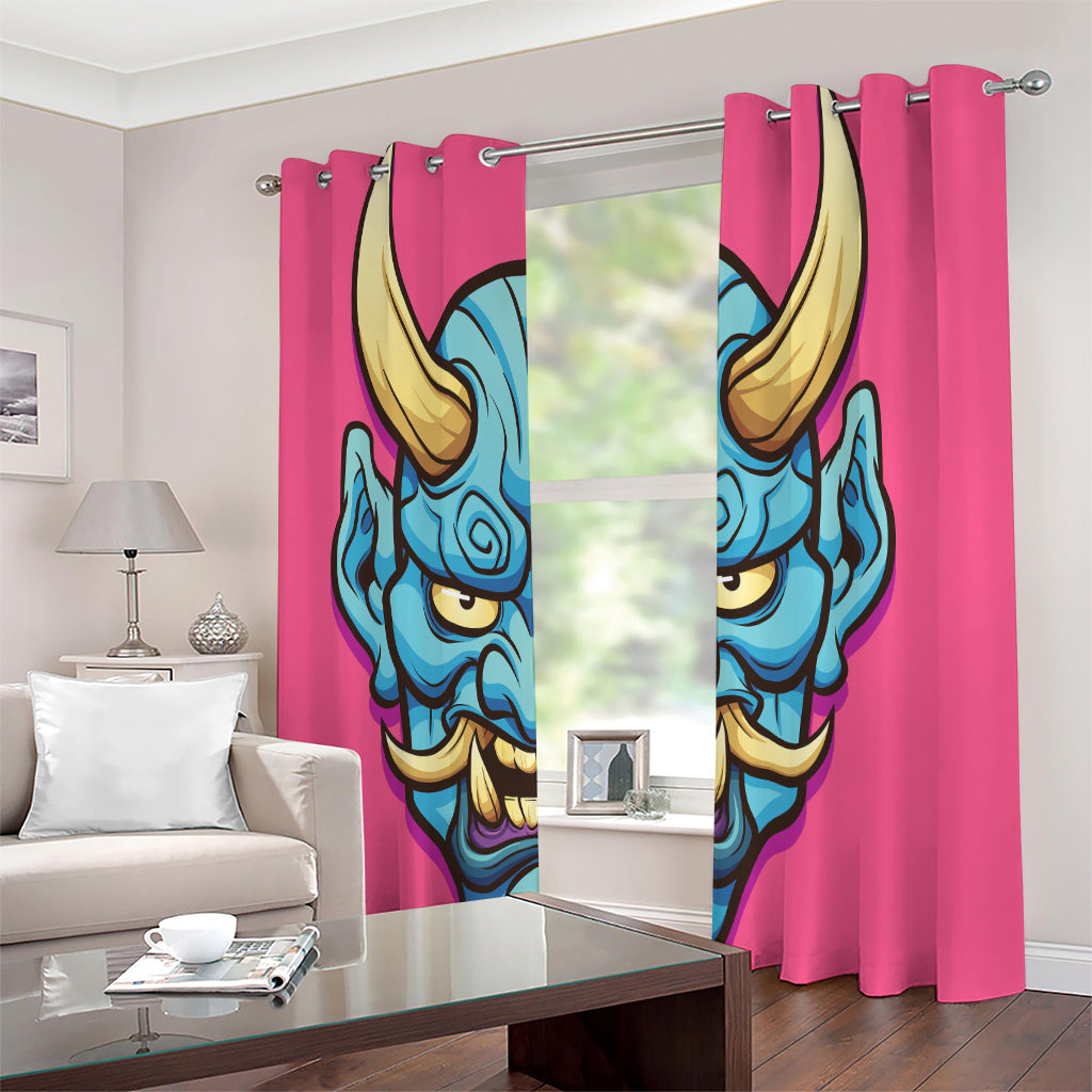 Blue Japanese Demon Print Extra Wide Grommet Curtains