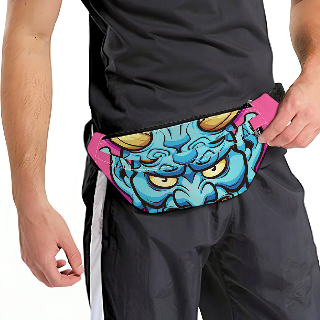 Blue Japanese Demon Print Fanny Pack