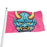 Blue Japanese Demon Print Flag