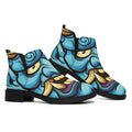 Blue Japanese Demon Print Flat Ankle Boots