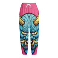 Blue Japanese Demon Print Fleece Lined Knit Pants