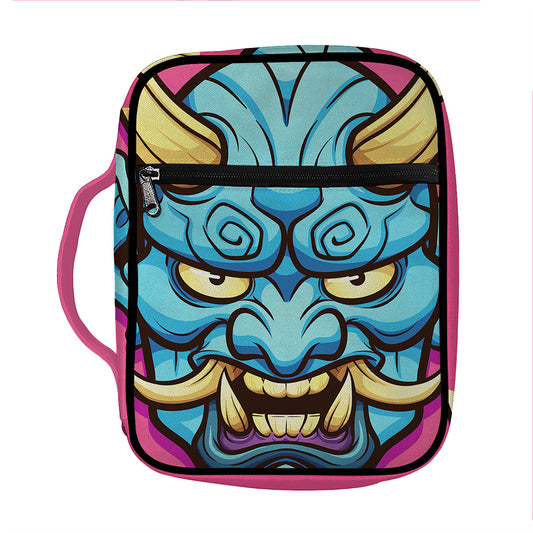 Blue Japanese Demon Print Front Pocket Bible Bag