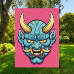 Blue Japanese Demon Print Garden Flag