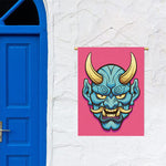 Blue Japanese Demon Print Garden Flag