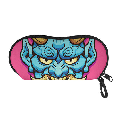 Blue Japanese Demon Print Glasses Case