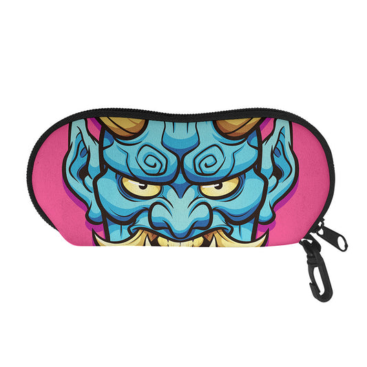 Blue Japanese Demon Print Glasses Case