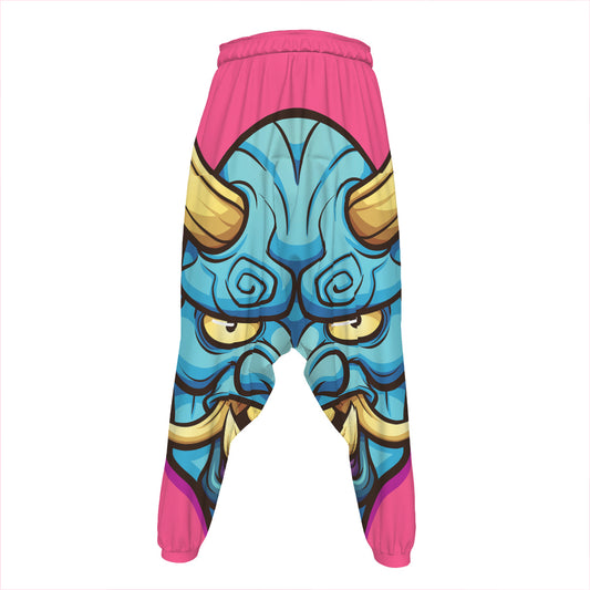 Blue Japanese Demon Print Hammer Pants
