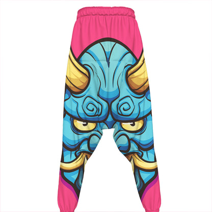 Blue Japanese Demon Print Hammer Pants