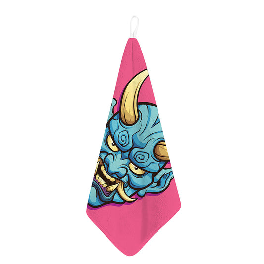 Blue Japanese Demon Print Hand Towel