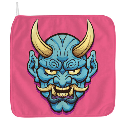 Blue Japanese Demon Print Hand Towel