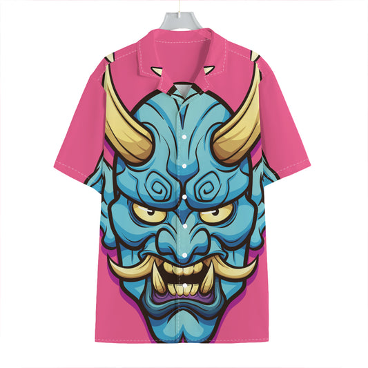 Blue Japanese Demon Print Hawaiian Shirt