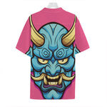 Blue Japanese Demon Print Hawaiian Shirt