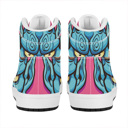 Blue Japanese Demon Print High Top Leather Sneakers