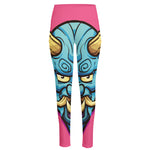 Blue Japanese Demon Print High-Waisted Pocket Leggings