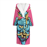 Blue Japanese Demon Print Hooded Bathrobe