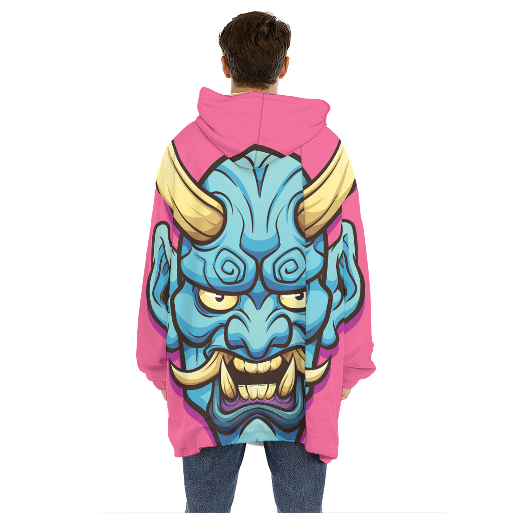Blue Japanese Demon Print Hoodie Blanket