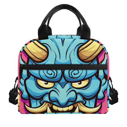 Blue Japanese Demon Print Insulated Lunch Bag