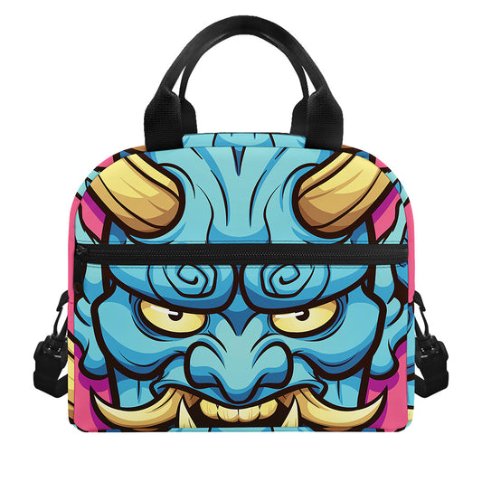 Blue Japanese Demon Print Insulated Lunch Bag