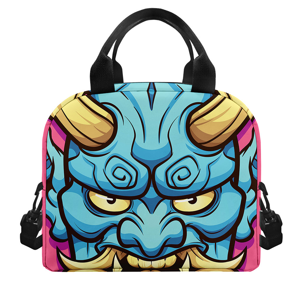Blue Japanese Demon Print Insulated Lunch Bag