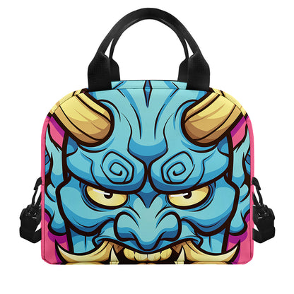 Blue Japanese Demon Print Insulated Lunch Bag