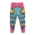 Blue Japanese Demon Print Jogger Pants