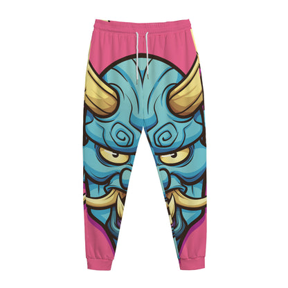 Blue Japanese Demon Print Jogger Pants