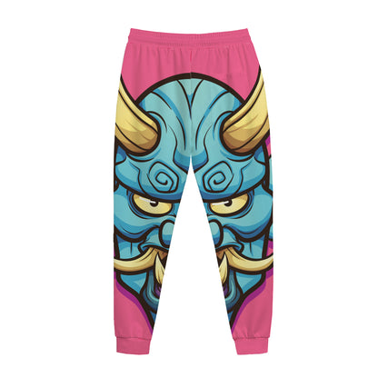Blue Japanese Demon Print Jogger Pants