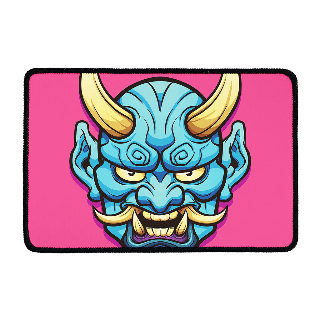 Blue Japanese Demon Print Kitchen Mat
