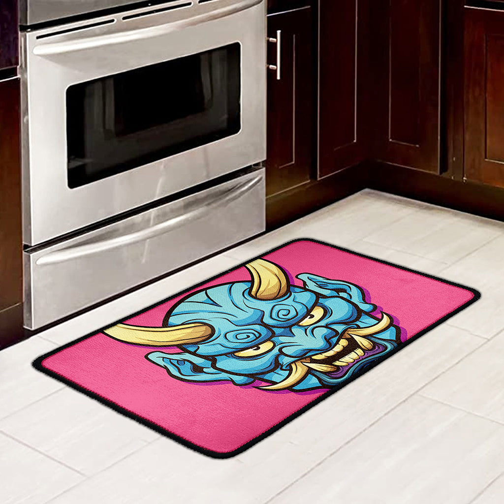 Blue Japanese Demon Print Kitchen Mat