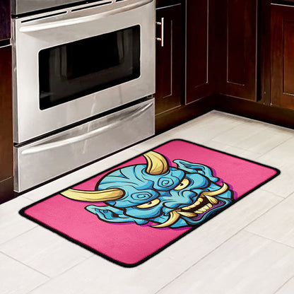Blue Japanese Demon Print Kitchen Mat